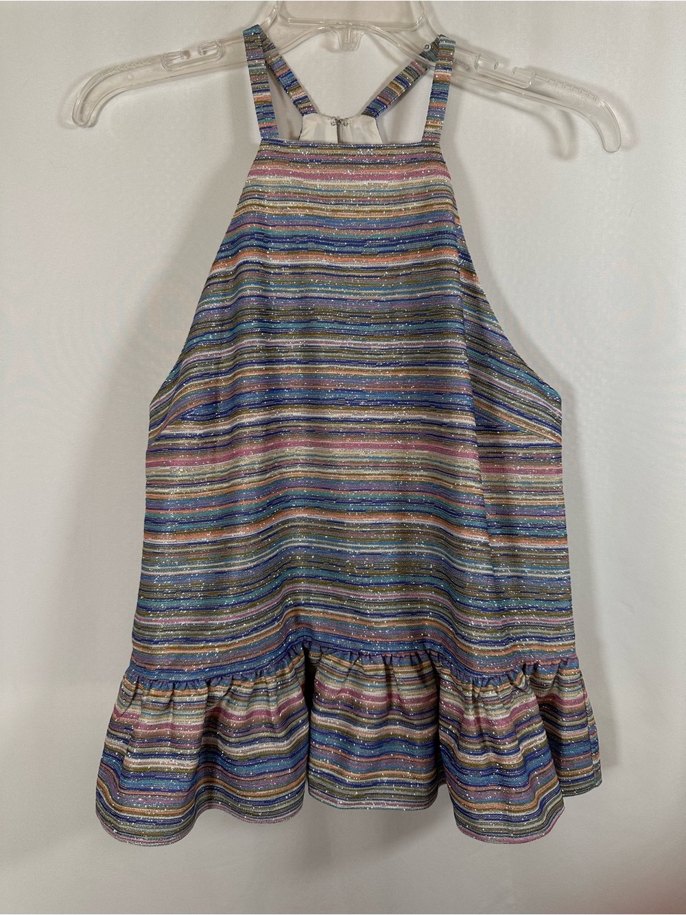 Amanda Uprichard Metallic Multicolor Striped Ruffle Halter Top Sz M